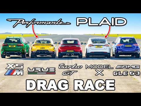 The World's Quickest Suvs: Drag Race! New Urus Perf V Model X Plaid V X5M V Turbo Gt V Gle 63 S