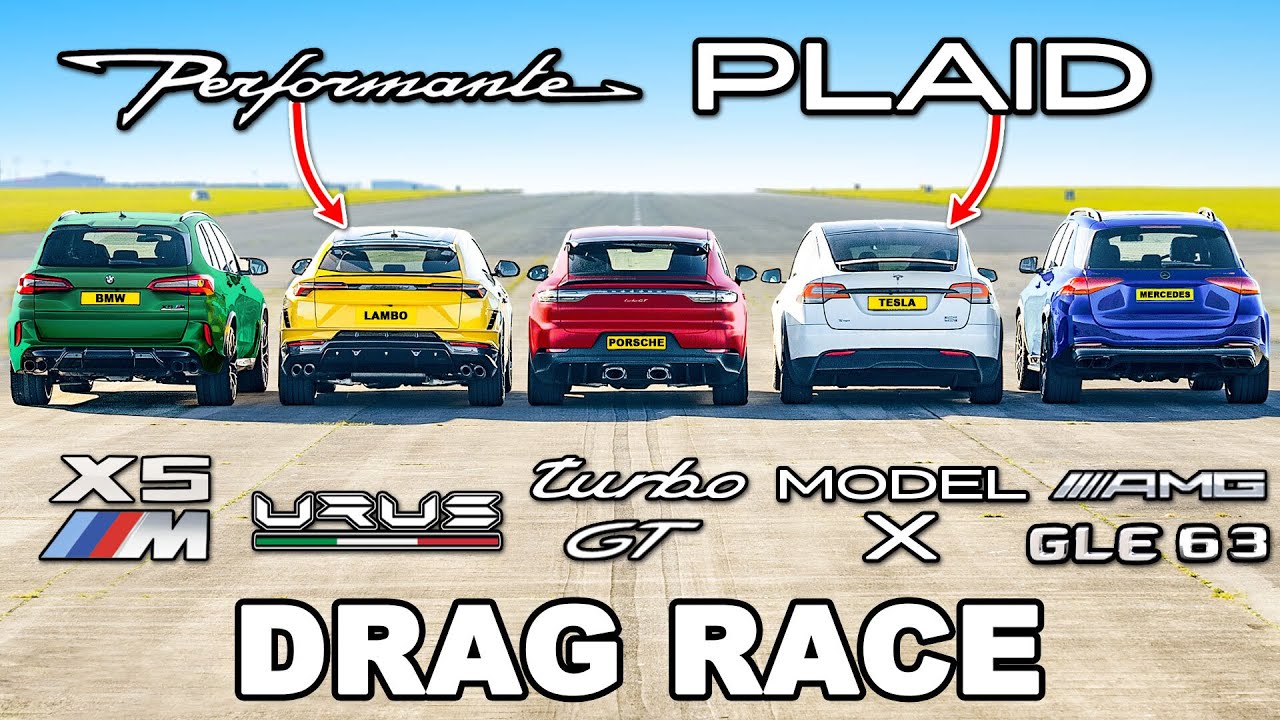 ⁣The World's Quickest SUVs: DRAG RACE! New Urus PERF v Model X PLAID v X5M v Turbo GT v GLE 63 S