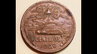 1969 Mexico 20 Centavos - Estados Unidos Mexicanos - Beautiful Mexican Coin