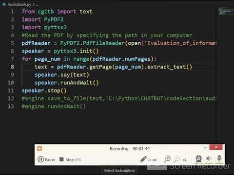 Create a Audio Book by Python convert Pdf file to mp3 file by python ...