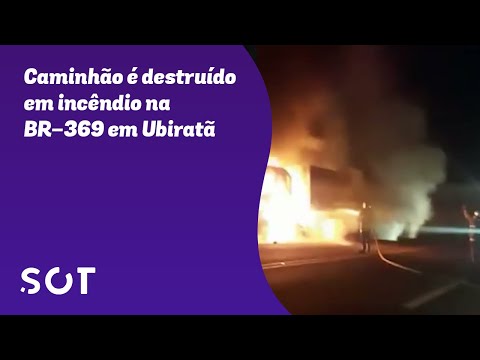 Caminhão é destruído em incêndio na BR-369 em Ubiratã