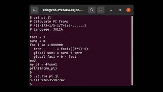 JULIA Program to Calculate PI from 4(1-1/3+1/5-1/7.......).
