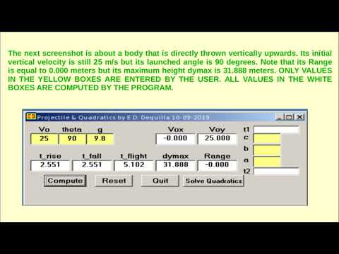 Projectile Motion Program With Quadratic Equation Solver