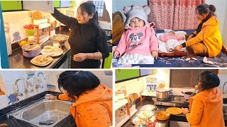 बच्चे के साथ My winter Night Routine मालिश, खाना रात में घर किचन की सफाई, :रात 10: तक रूटीन 