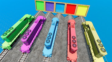 Trains vs Colors Pool - Train vs Portal Trap - BeamNG #86