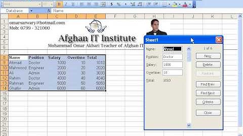 MS Excel 2003 Part 20) Data Menu in Dari / Farsi Omar Akbari