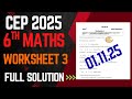 Class 6th Math |Worksheet 3 | Full Solution CEP 2025 | Competency Enhancement Plan|PSEB