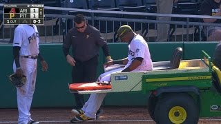 ARI@PIT: Polanco runs into side wall, leaves game