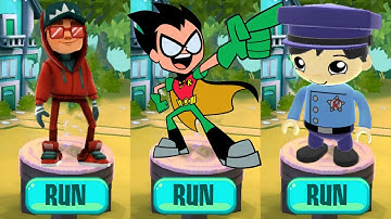 Tag with Officer Ryan vs Teen Titans Robin Run vs Festive Jake Subway Surfers Xmas City - Gameplay