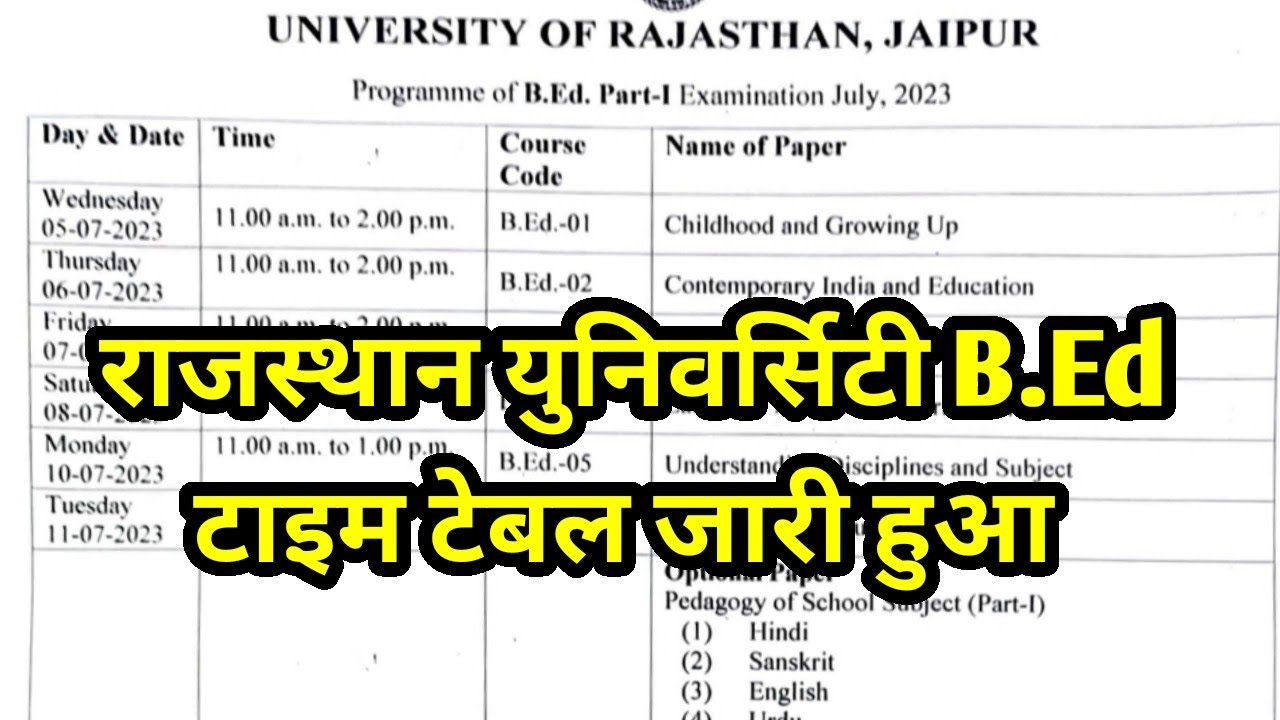Rajasthan University B Ed Exam 2023 Time Table RU B Ed Exam Date 2023 rajasthan-university-b-ed-exam-2023-time-table-ru-b-ed-exam-date-2023