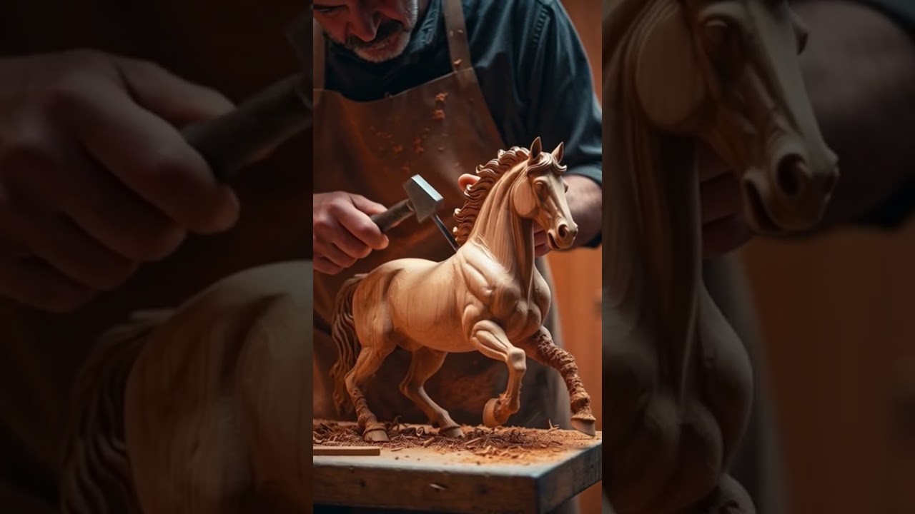 A Master Carpenter Creates a Powerful Wooden Horse | AI Generated