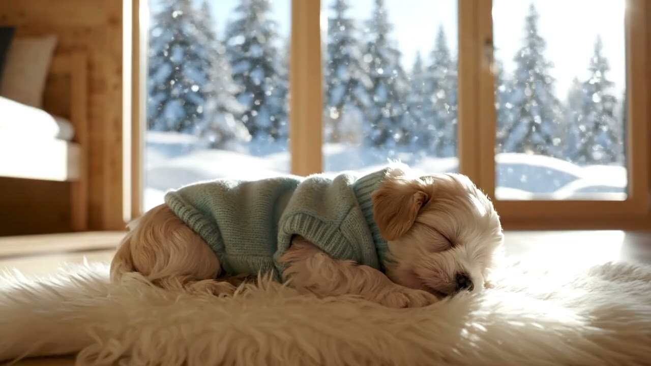 Peaceful Puppy Fireplace Scene 🔥 4K Cozy Room Ambience for Stress Relief