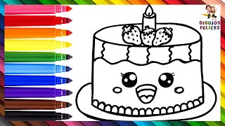 Dibuja y Colorea Un Lindo Pastel De Cumpleaños  Dibujos Para Niños