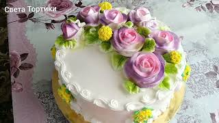 Быстро и красиво.Очень быстрое украшение торта(кремБЗК)Very quick cake decorating Fast and beautiful