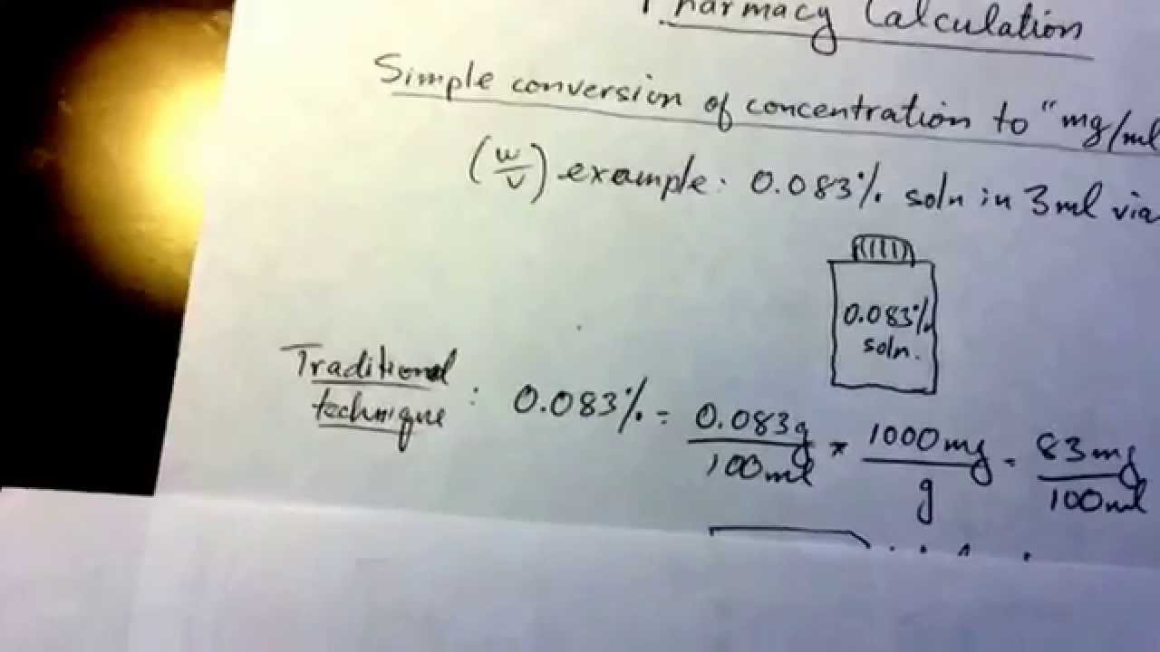 Concentration % to "mg/ml" or "mg/g". A simple conversion technique for