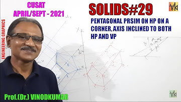Projection of Solids - 29, Pentagonal prism with a base corner on HP  by Prof. Vinodkumar