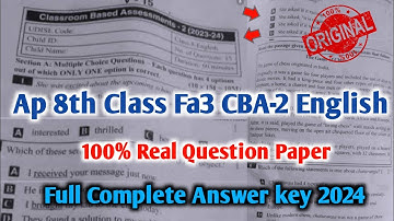 💯8th class English Fa3 question paper and answer 2024|Ap class 8th english fa3 CBA-2 answer key 2024