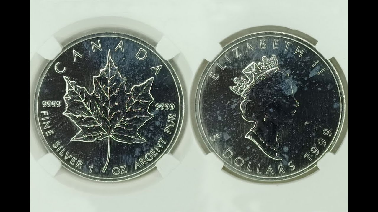 1999 Canadian Silver Maple Leaf 5 Dollars CAD 1 Oz Silver Coin 1999 Canadian Silver Maple Leaf 5 Dollars CAD 1 Oz Silver Coin