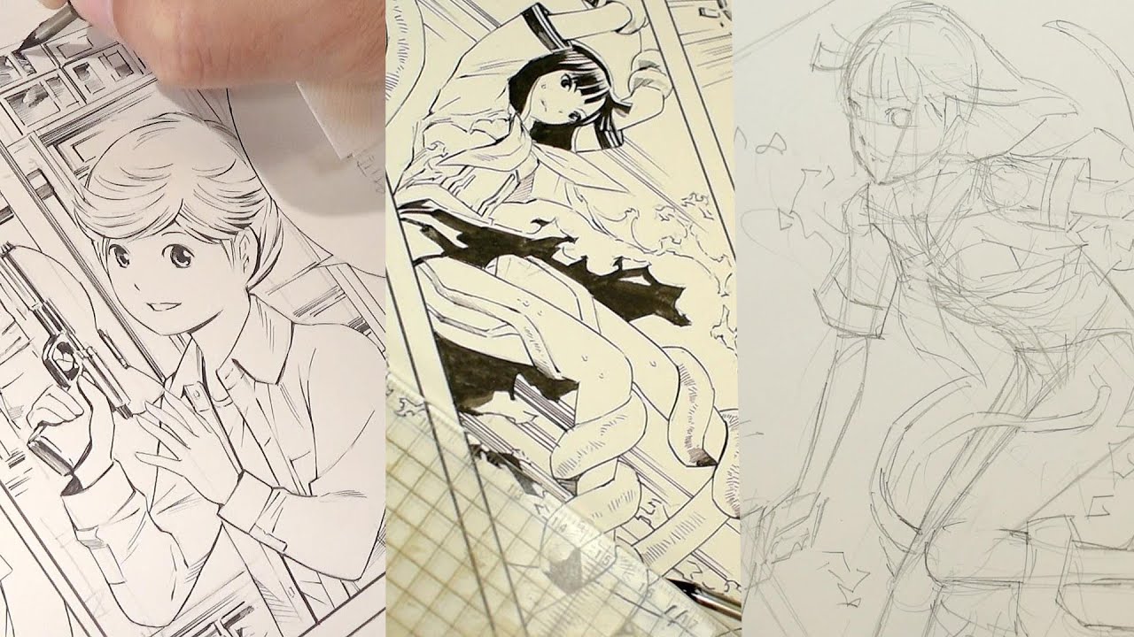 作画風景 とある漫画の原稿作業 Draw Manga 下絵 ペン入れ Youtube 作画風景 とある漫画の原稿作業 Draw Manga 下絵 ペン入れ Youtube