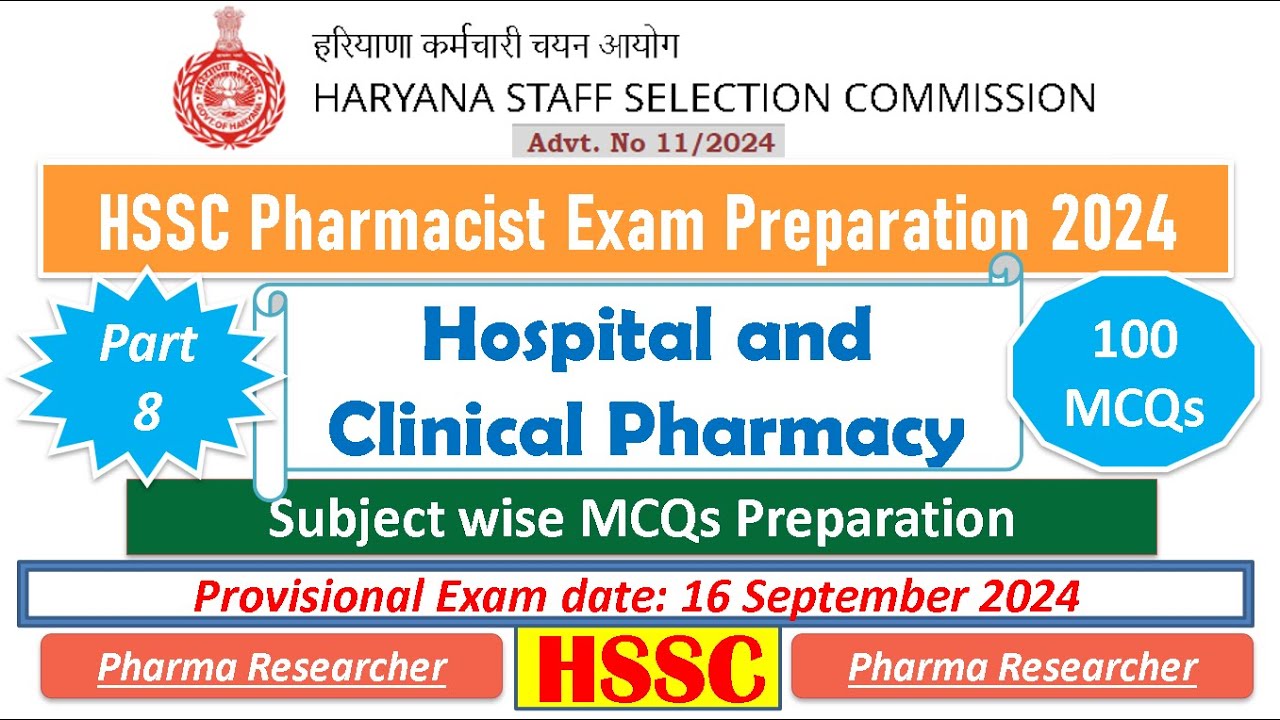 Hospital and Clinical Pharmacy MCQs HSSC Pharmacist exam preparation ...