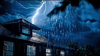 Intense Stormy Night to Sleep Instantly | Strong Rain on Tin Roof &amp; Powerful Thunder Sounds at Night