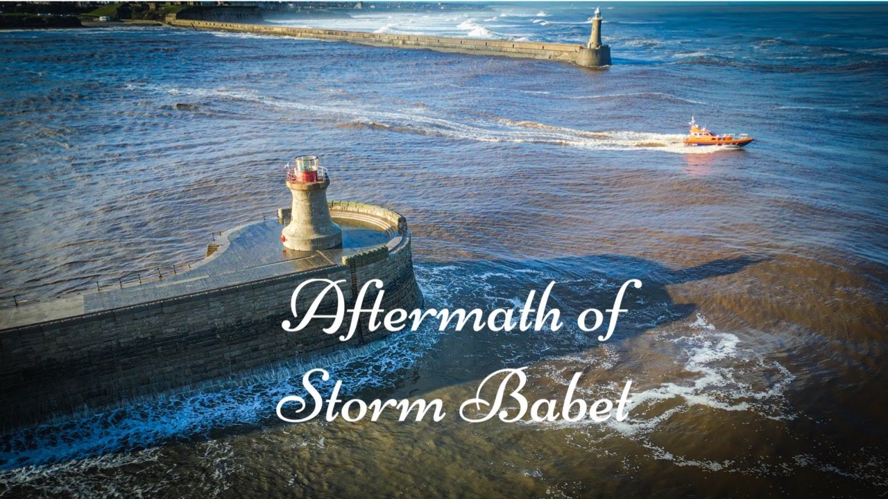 Aftermath of Storm Babet (South Shields pier & Tynemouth pier) destruction on both pier heads