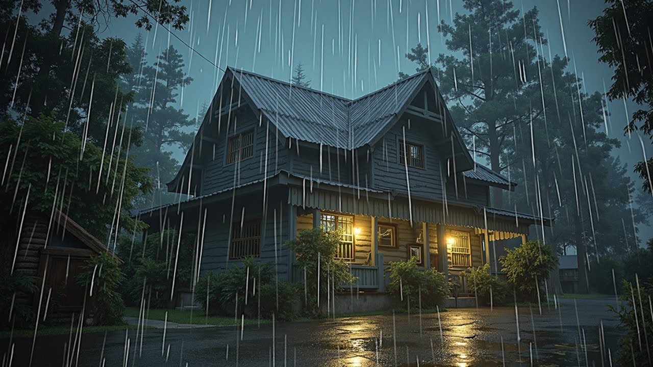 Realistic Rain and Terrible Thunder Sounds for Sleep Goodbye Stress Cozy House in Forest