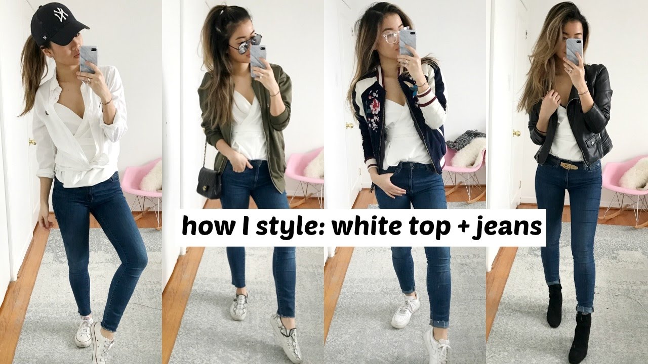 HOW I STYLE: WHITE TOP + JEANS / 5 DIFFERENT WAYS | rachspeed - YouTube