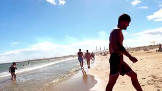 Must See 😎 La Marina Beach | 4K Beach Walk Spain 18 September 2023 | Valencia Beaches