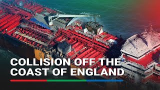 WATCH: Burning cargo ship, damaged oil tanker two days after collision | ABS-CBN News