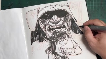 Inking Timelapse - Inking with a brushpen for Inktober 2017