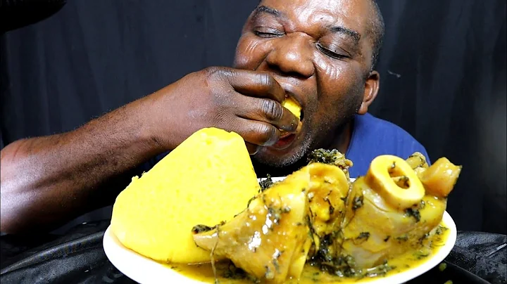 REAL MUKBANG: AFRICAN NIGERIA FOOD FUFU WITH BITTER LEAF SOUP, GOAT MEAT, COW FEET. ASMR JOE EATS