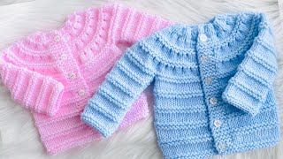 Easy Knit Baby Cardigan Sweater from 03M to 12M / Beginner Friendly Knitting /The Lily pattern