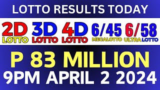 Lotto Result Today 9PM Draw April 2, 2024 PCSO Complete Details