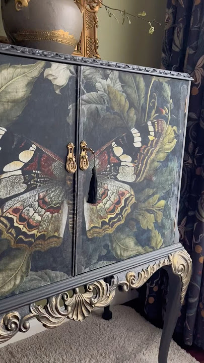 From Cabinet to Chic Bar: Moody Glam Makeover with Botanical Decoupage ✨🍸 #decoupage #furniture