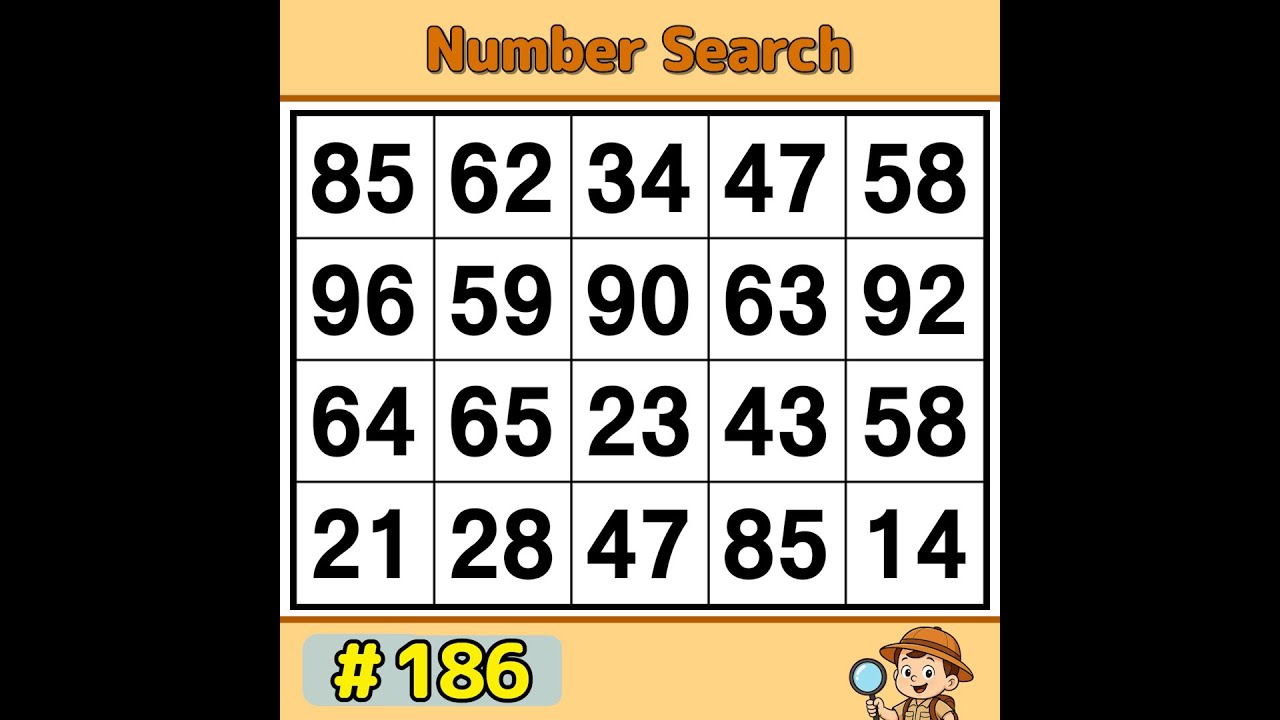 【JimmyPuzzle】 Fun Daily Puzzle for Your Brain! 《Number Search｜Brain Exercise》 #186