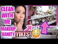 CLEANING AND ORGANIZING MY MAKEUP VANITY -CLEAN WITH ME MAKEUP VANITY-ORGANIZE WITH ME MAKEUP VANITY