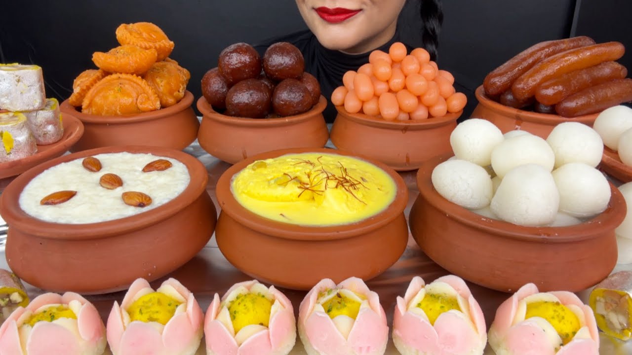 ASMR EATING RASGULLA,RASMALAI,LONG JAMUN,KHEER,CHANDRAKALA,KALAJAMUN