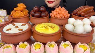 ASMR EATING RASGULLA,RASMALAI,LONG JAMUN,KHEER,CHANDRAKALA,KALAJAMUN