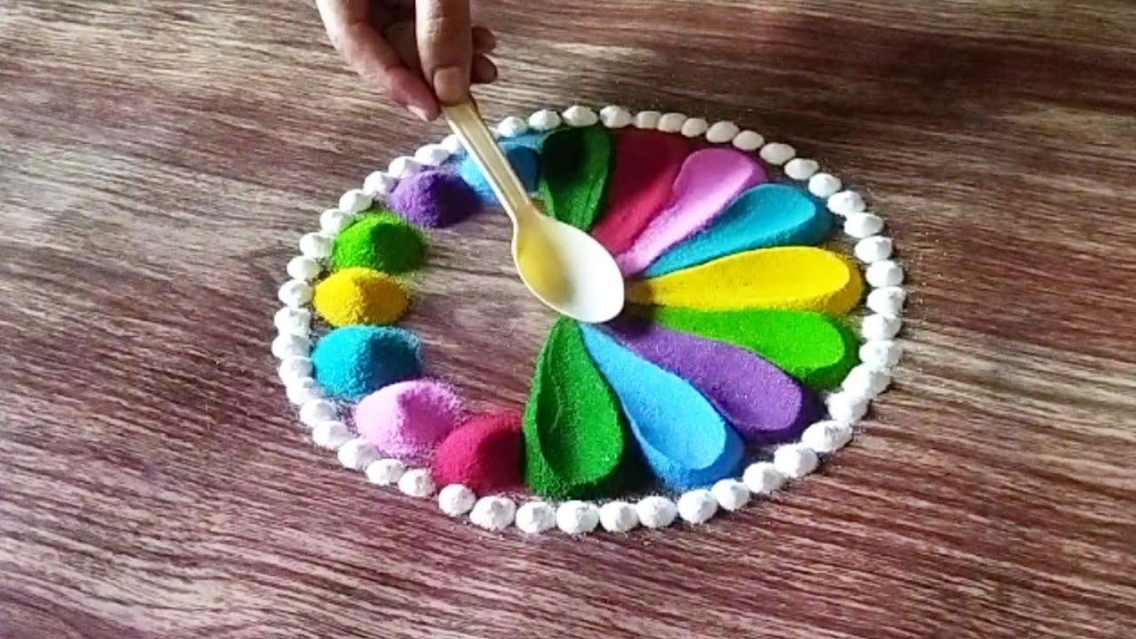 Simple rangoli using spoon | Diwali rangoli design | Easy rangoli ...