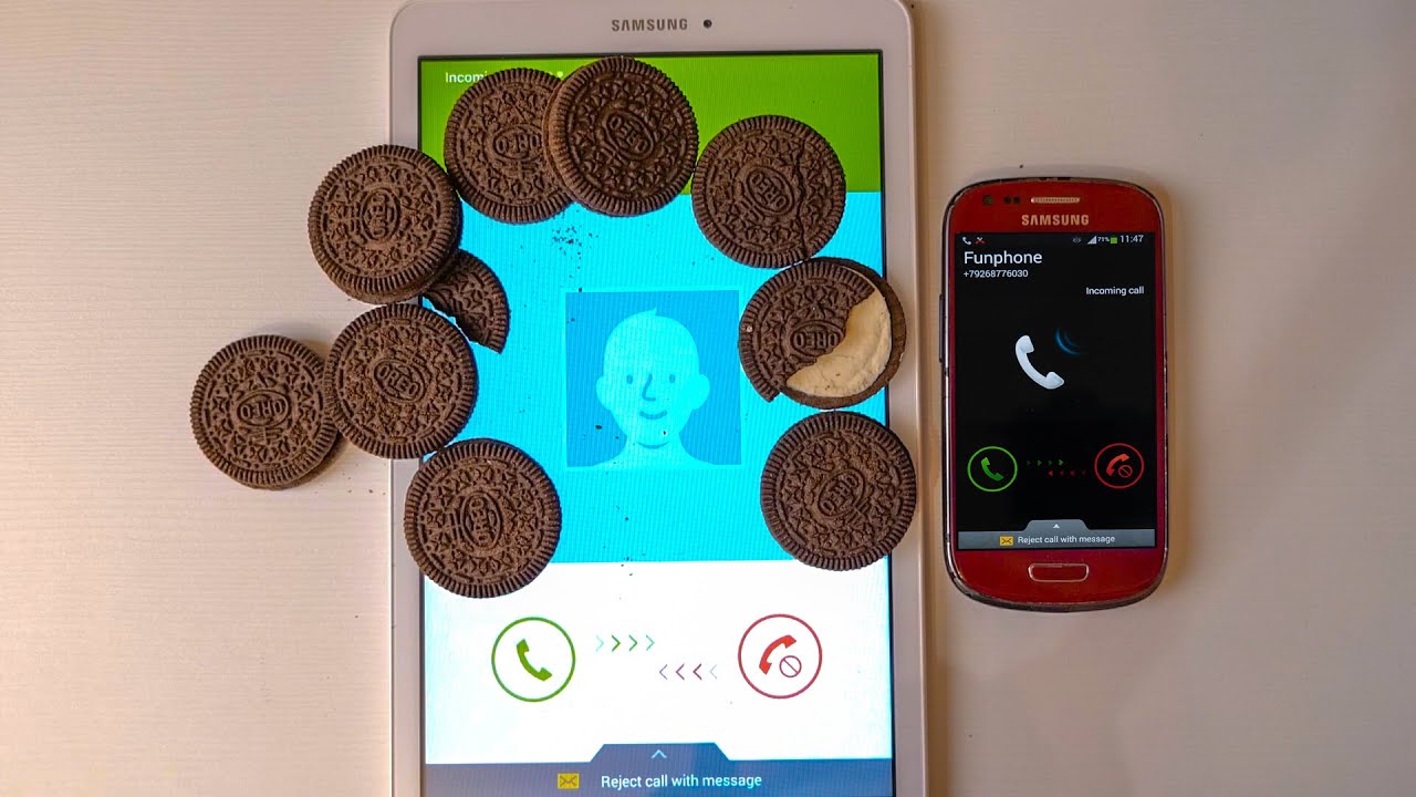 OREO Samasung Galaxy S 3 mini and Tab E incoming call - YouTube