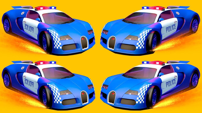 Carro de corrida fantástico. Desenhos animados de polícia. Carro