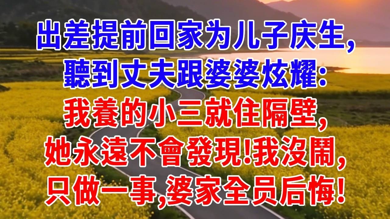 出差提前回家为儿子庆生，聽到丈夫跟婆婆炫耀：我養的小三就住隔壁，她永遠不會發現！我沒鬧，只做一事，婆家全员后悔！
