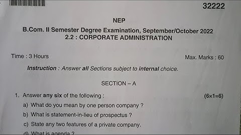 Corporate Administration B.com 2nd semester NEP Syllabus Question Paper Year 2022/23