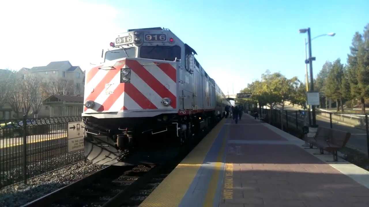 Bay Area Caltrain arrving at San Antonio Caltrain Station - YouTube