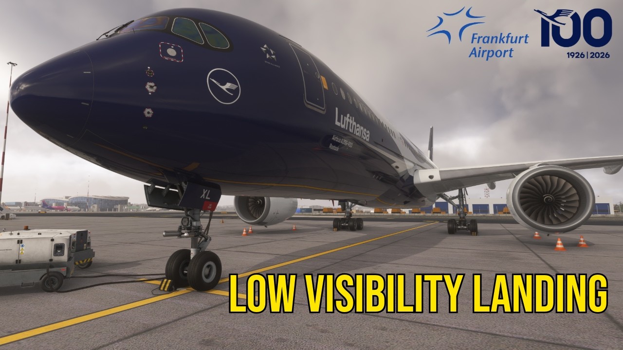 Rainy low visibility landing at Frankfurt (EDDF) | Lufthansa A350 | MSFS 2024