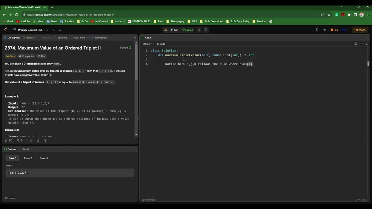 Leetcode weekly contest 365 2874 maximum value of an ordered triplet