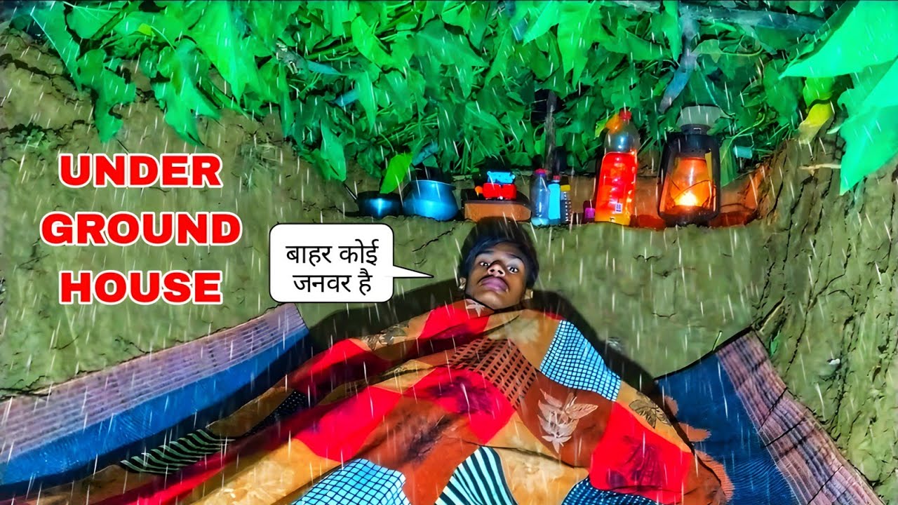 Building a Survival Shelter in Forest 🏚️😨 | Monsoon Season Camping 🌧️⚡| Ram Mp Camping