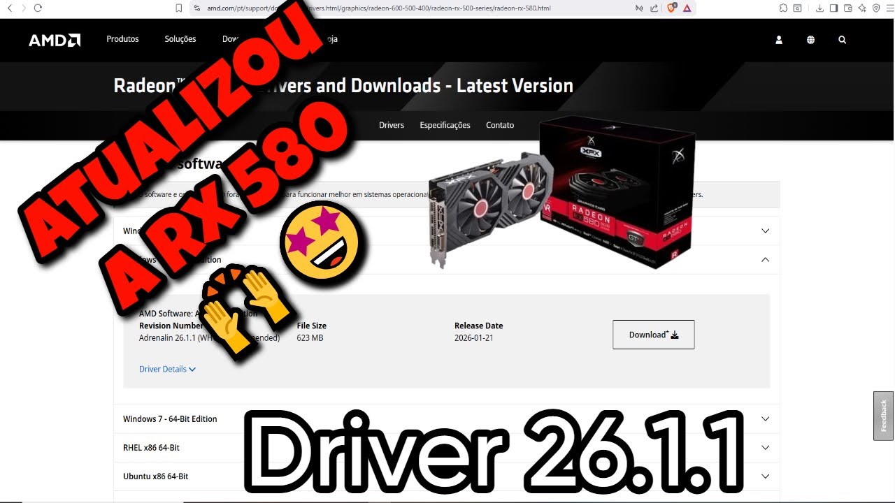 Como Baixar Driver Atualizado da Rx 580 em 2026. Driver 26.1.1 - YouTube