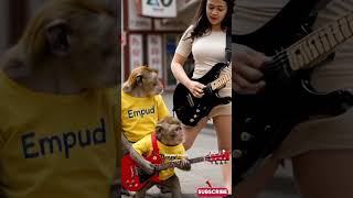 Viral Monkey Playing Guitar in Japanese Square #empudstudiogrup #empudstudioai #shorts